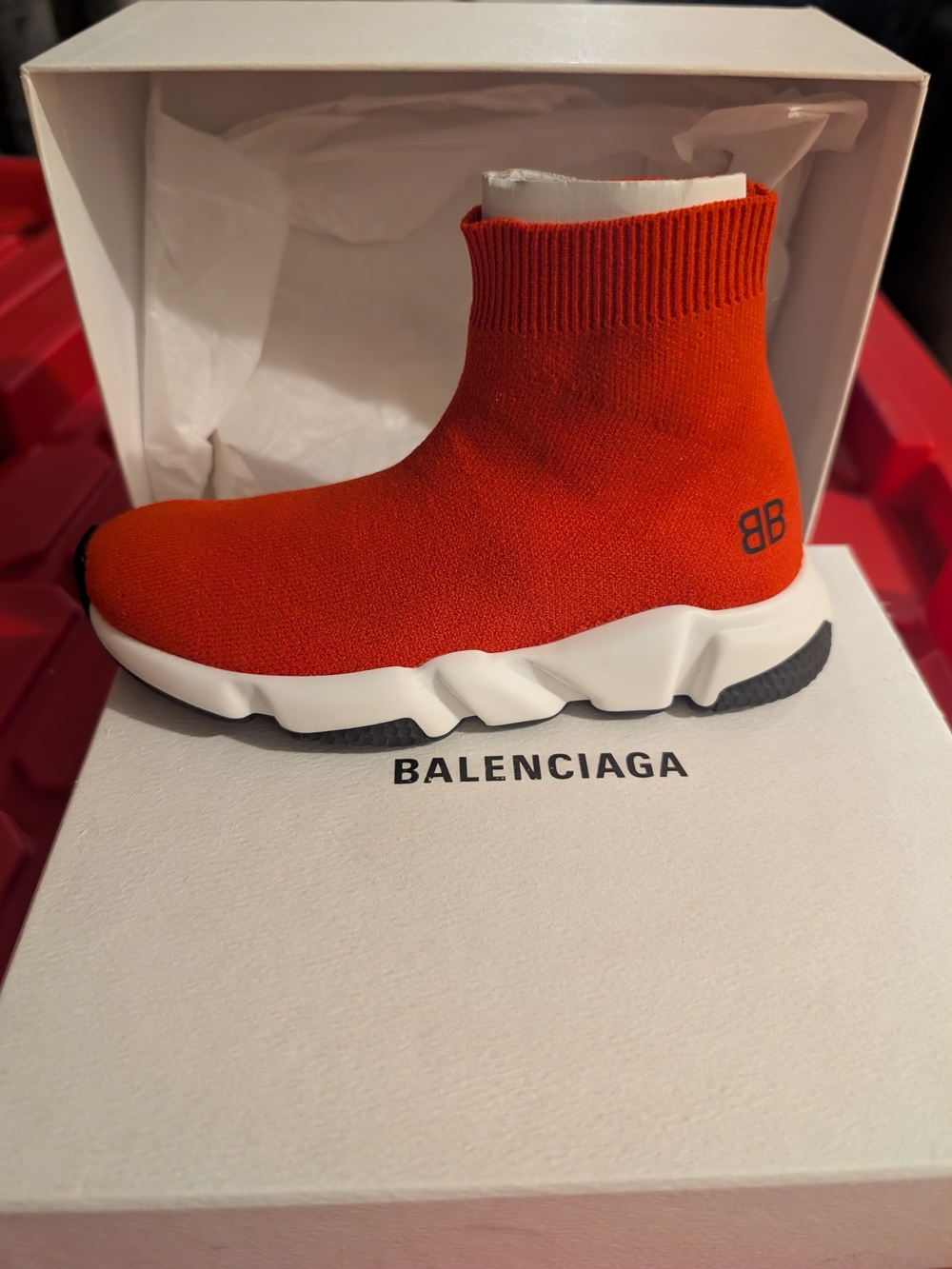 Balenciaga Kids Red Sock Sneaker - BB Logo
